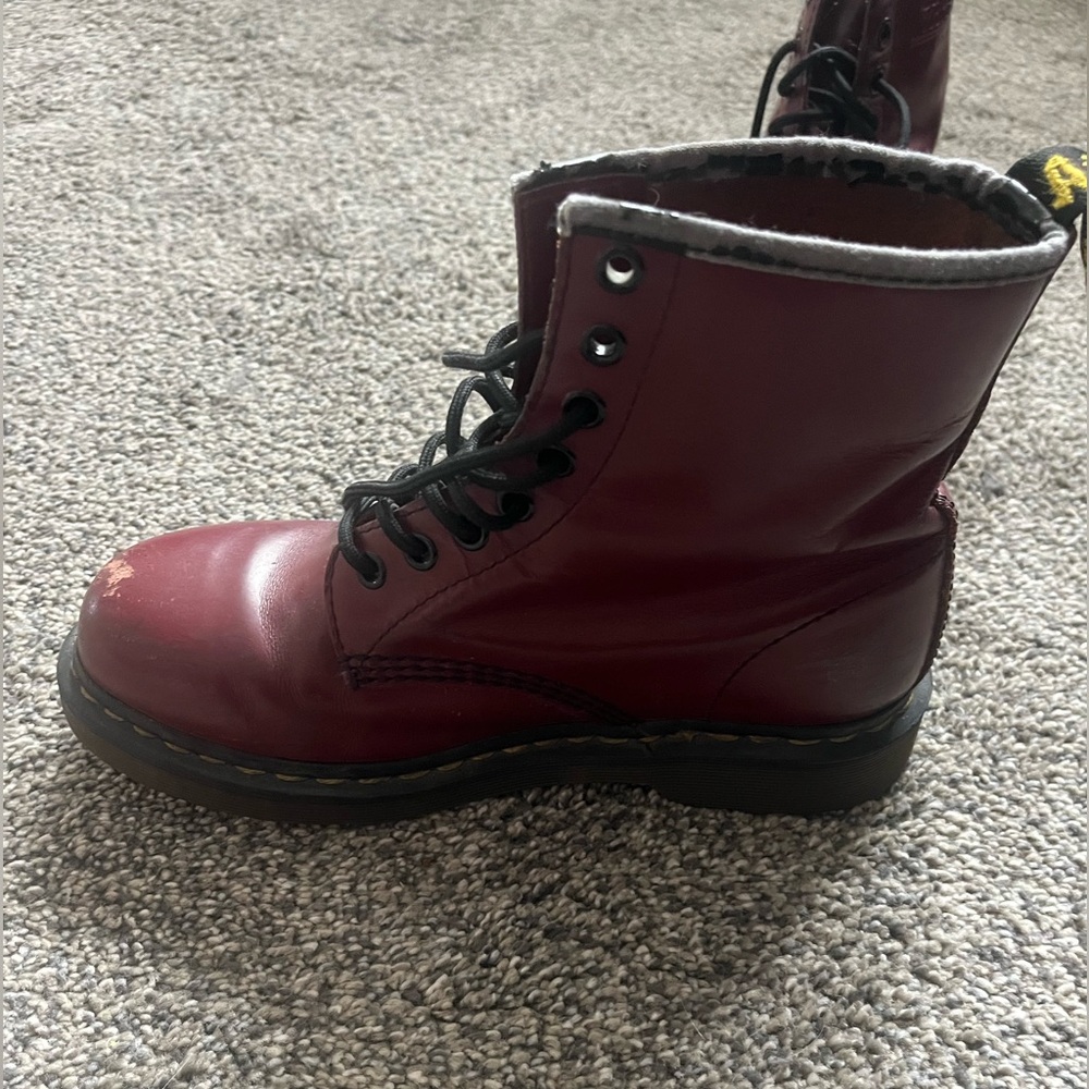 Dr. Martens Cherry Red Leather Boots - Picture 4 of 7